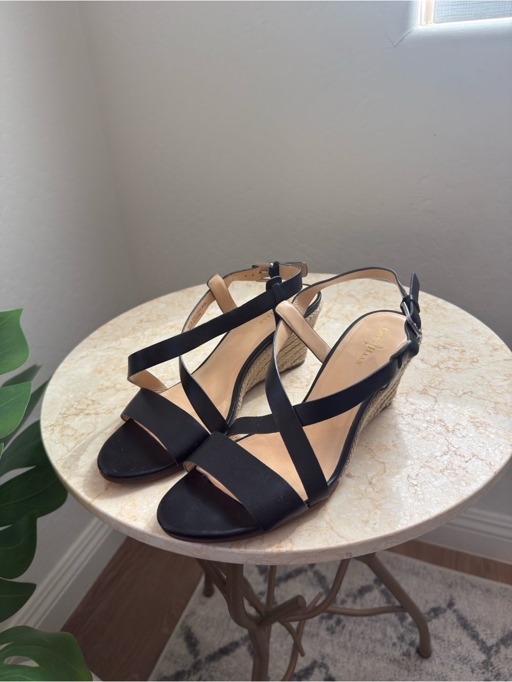 Cole Haan Black Strappy Wedge Sandals